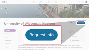 Student account in Xello on a college profile. The cursor is clicking Request info.